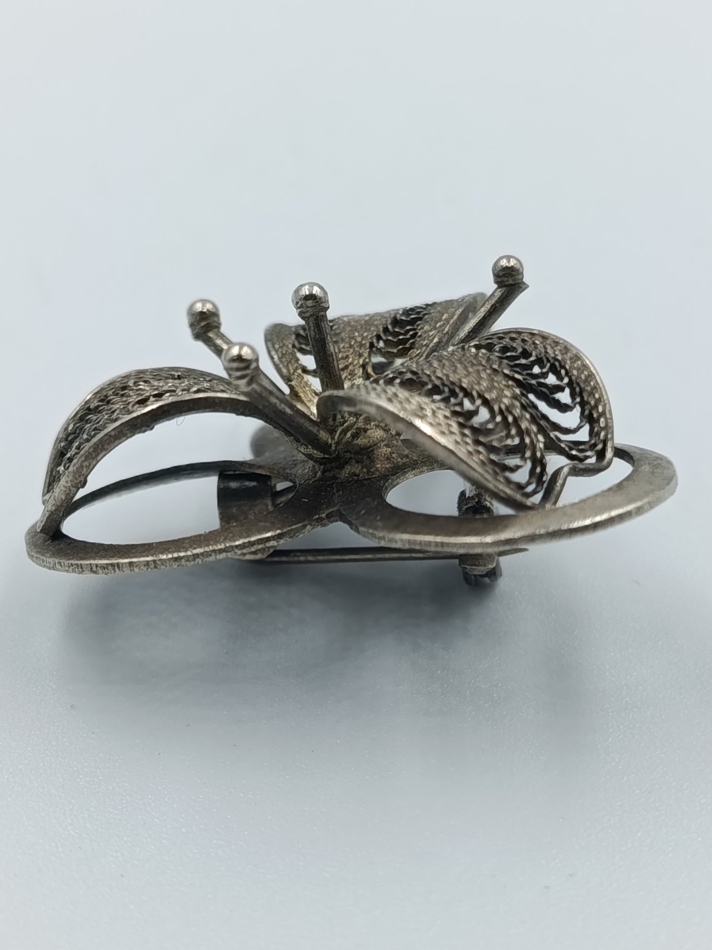 Vintage Filigran-Schmetterlingsbrosche aus Silber