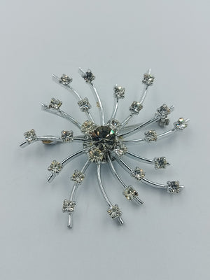 Strahlenförmige Vintage-Brosche in Silberoptik mit Strass