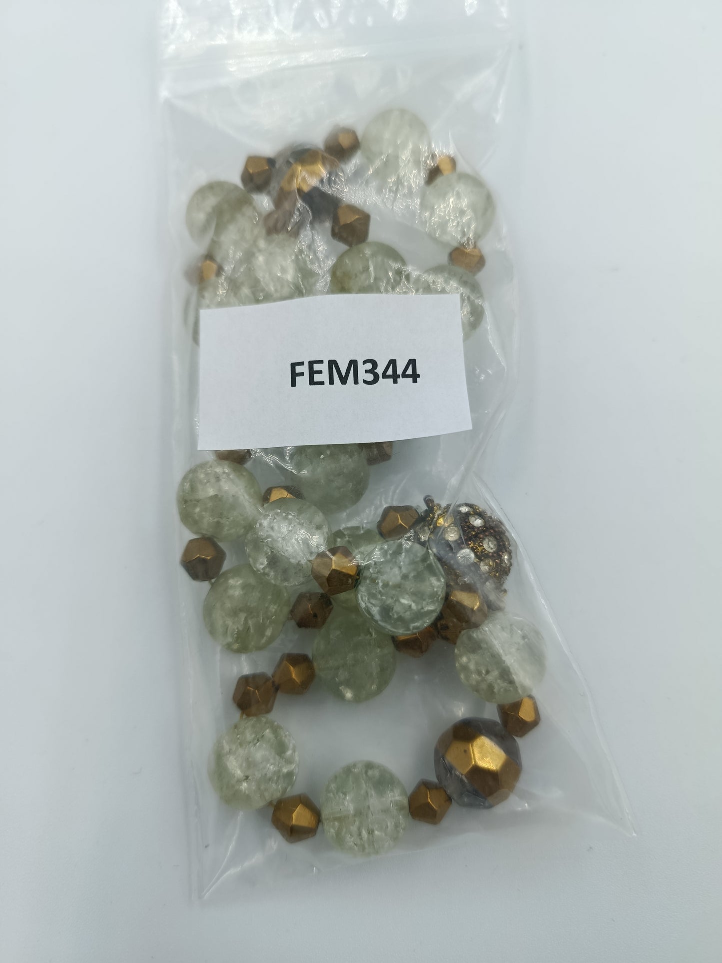 Glasperlenkette in Grün-Gold mit Strassverschluss