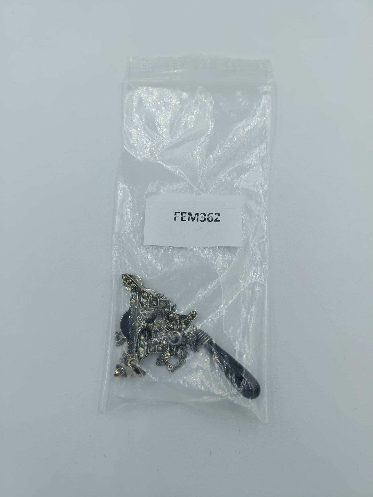 925 Silber Kette mit Onyx-Tropfen & Markasit