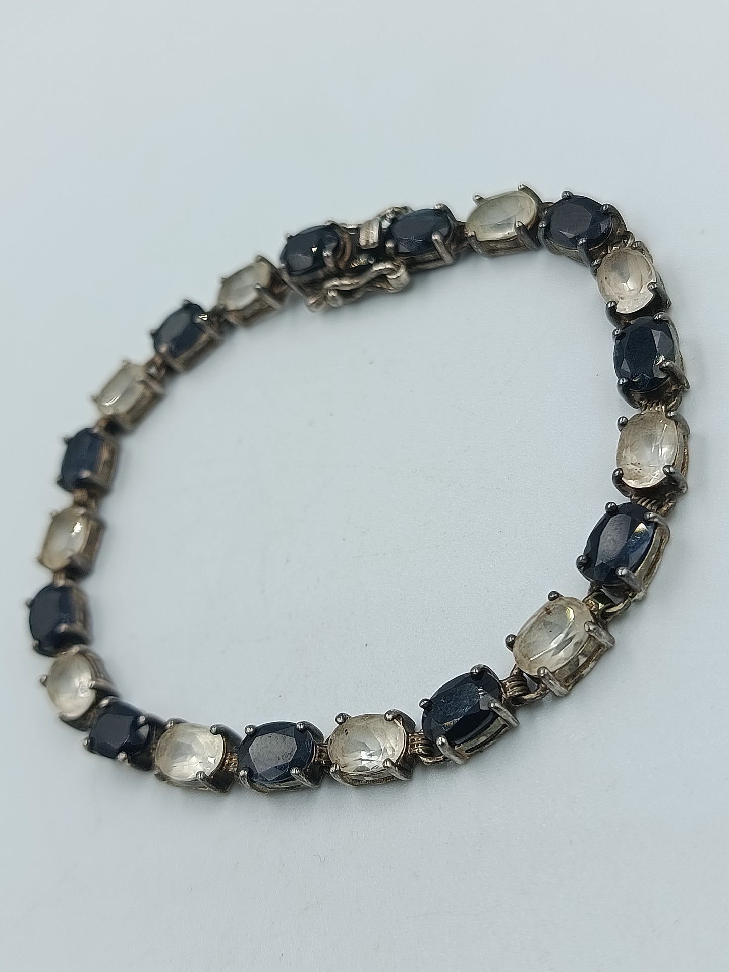 925 Silber Armband mit dunklen &amp; hellen Schmucksteinen