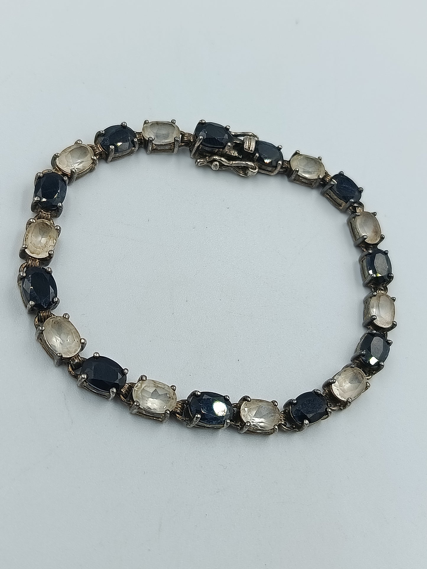 925 Silber Armband mit dunklen &amp; hellen Schmucksteinen