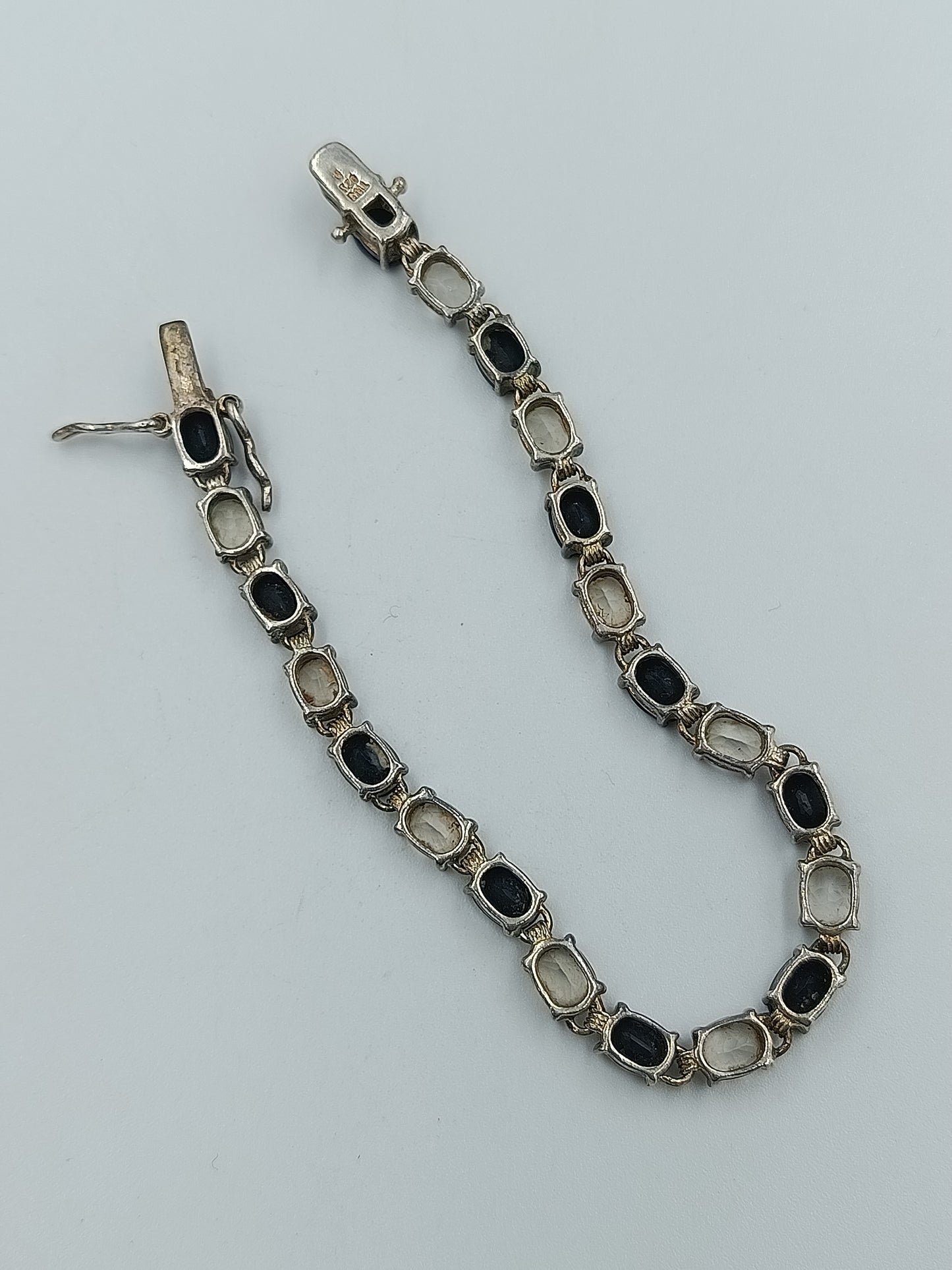 925 Silber Armband mit dunklen &amp; hellen Schmucksteinen