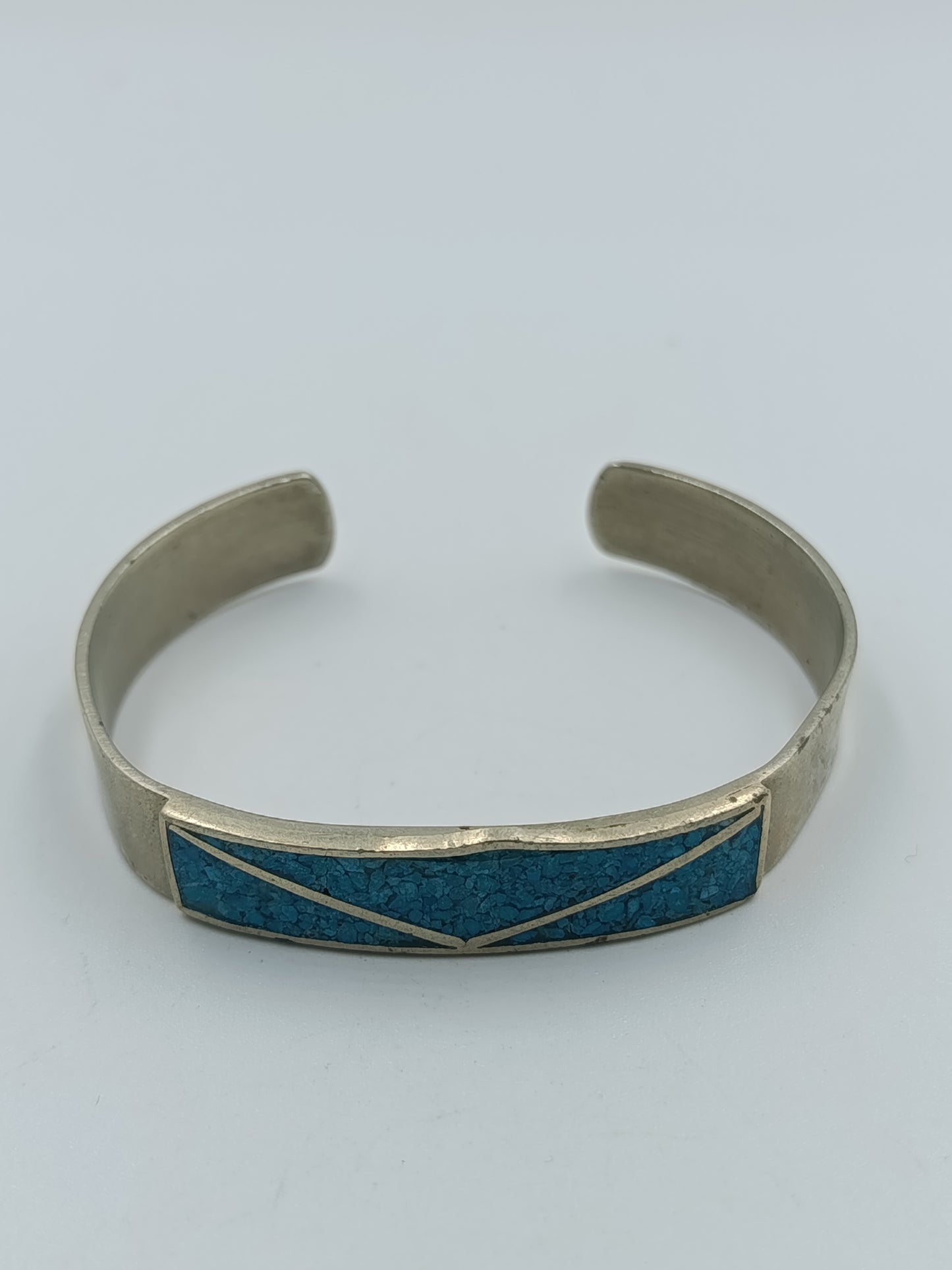 Versilberter Armreif mit Türkis-Einlage, Mexico Stempel