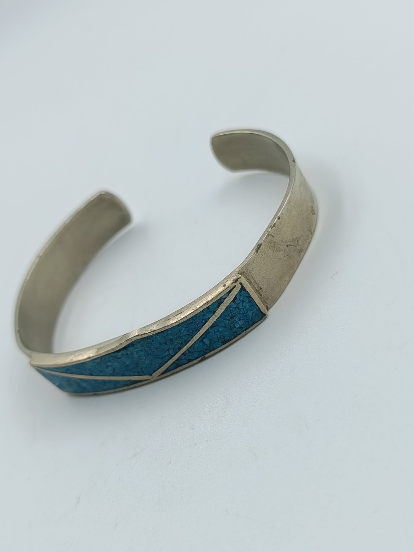 Versilberter Armreif mit Türkis-Einlage, Mexico Stempel