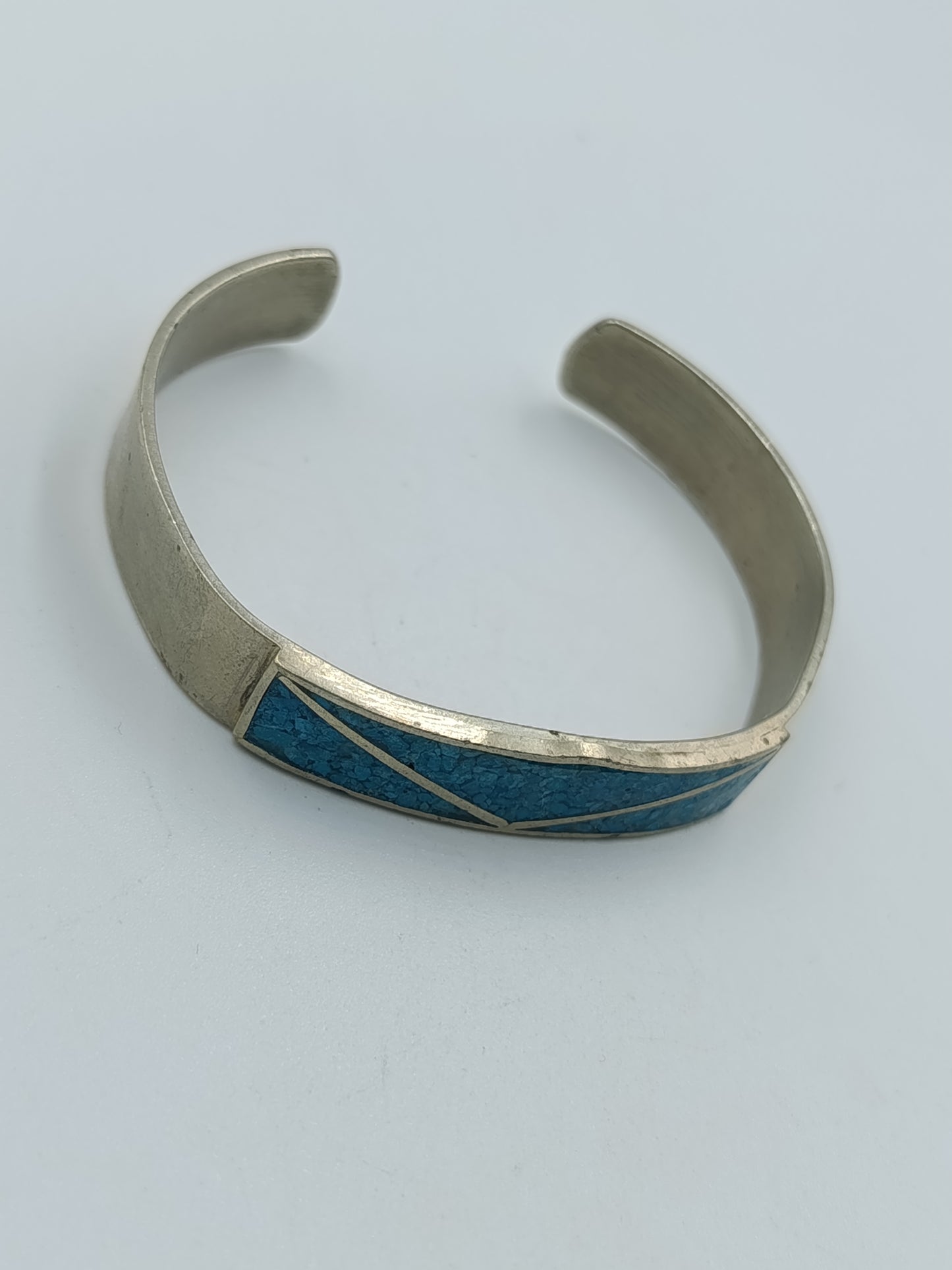 Versilberter Armreif mit Türkis-Einlage, Mexico Stempel