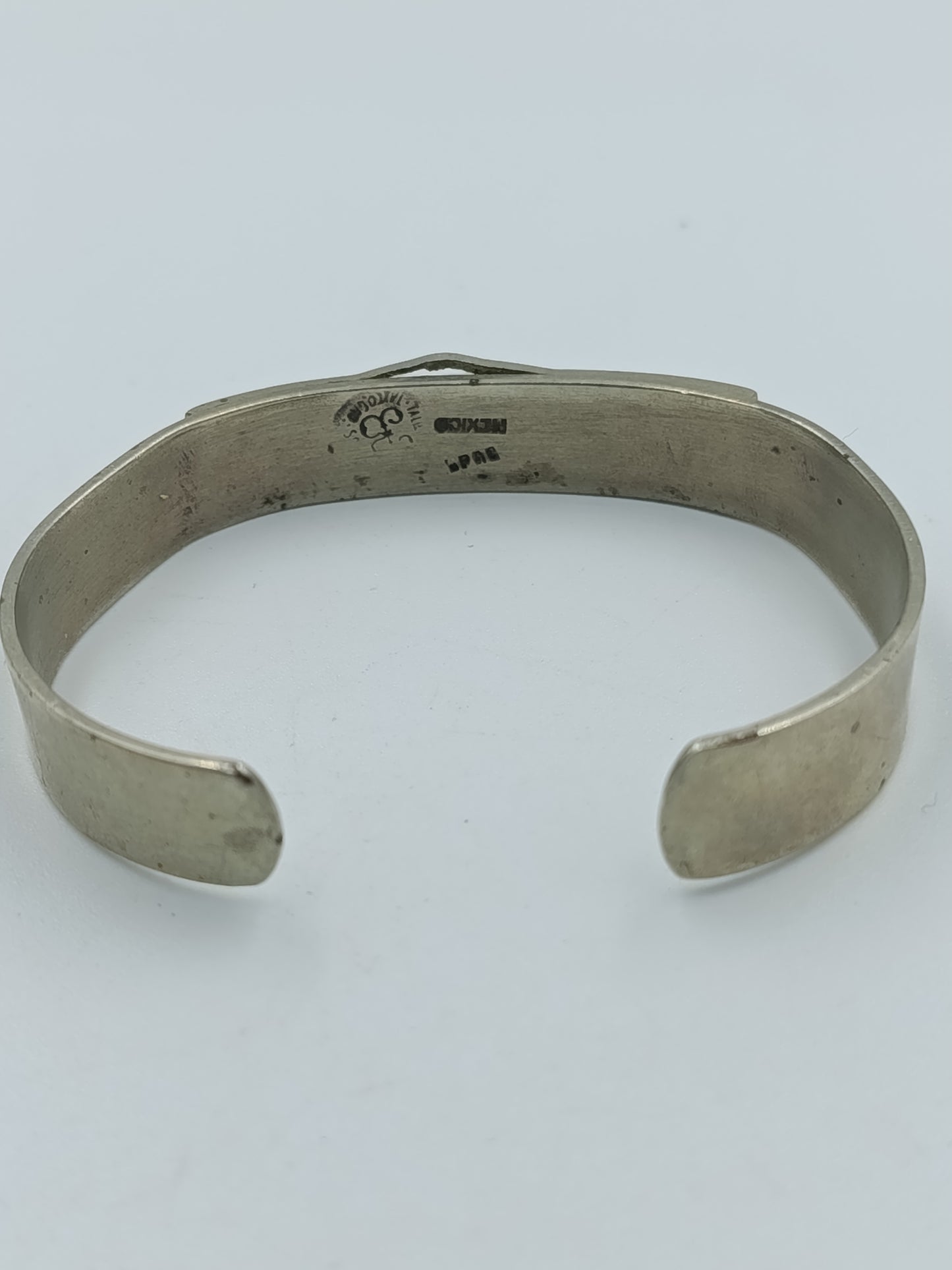 Versilberter Armreif mit Türkis-Einlage, Mexico Stempel