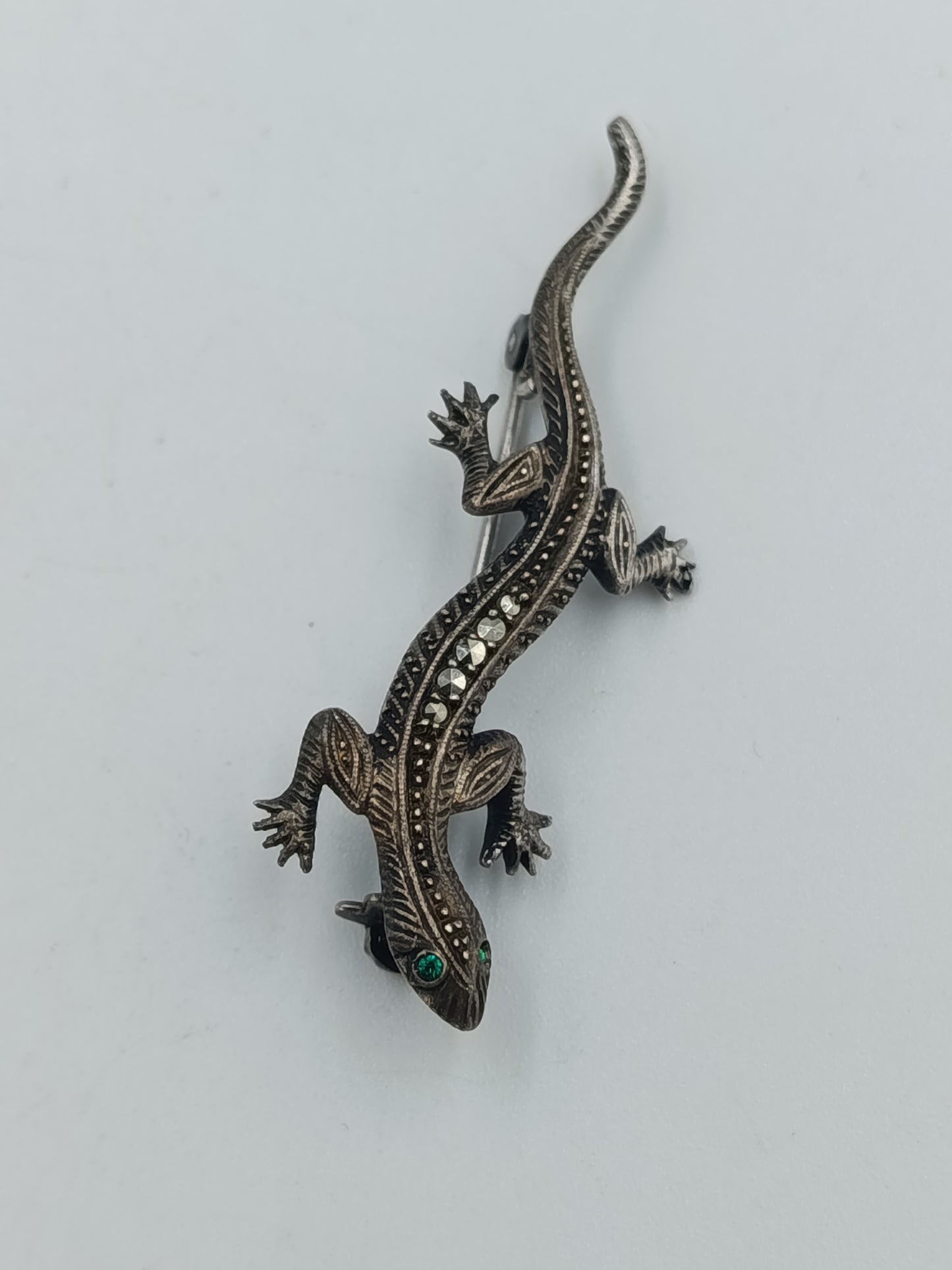 835er Silber Echsen-Brosche mit Markasiten