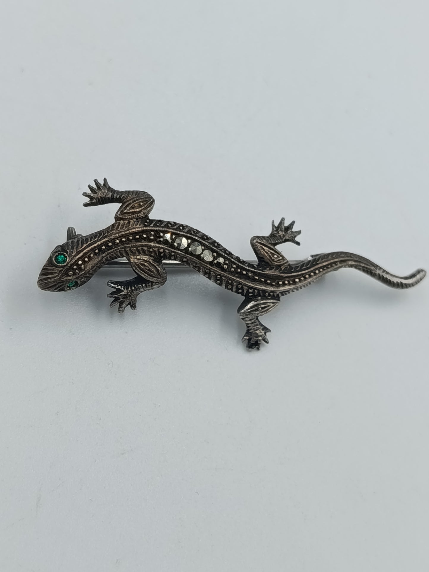 835er Silber Echsen-Brosche mit Markasiten