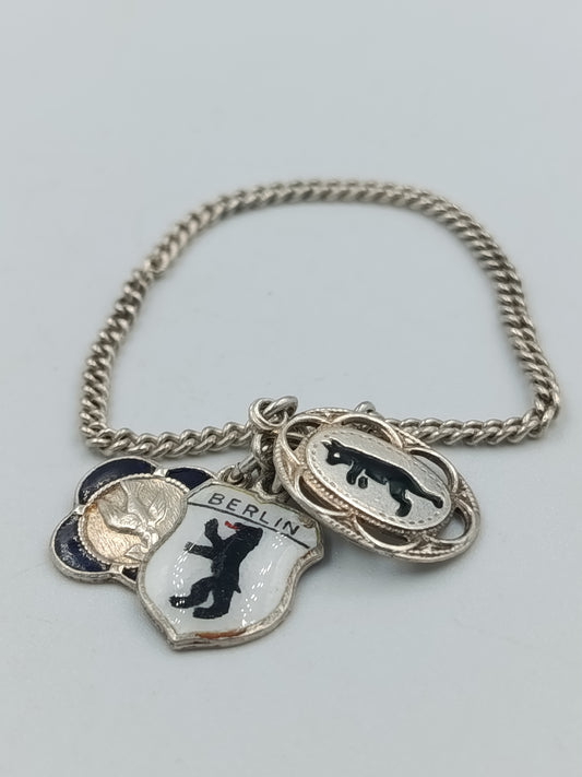 Vintage Armband mit Emaille-Anhängern „Berlin & Symbole“ aus 800 Silber