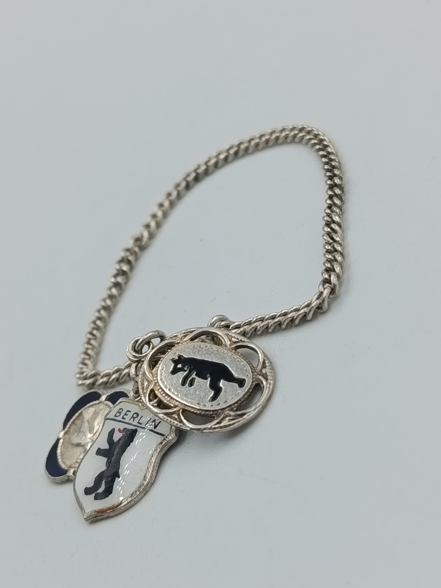 Vintage Armband mit Emaille-Anhängern „Berlin & Symbole“ aus 800 Silber