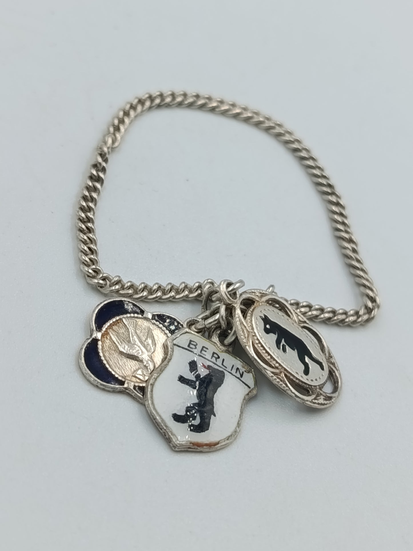 Vintage Armband mit Emaille-Anhängern „Berlin & Symbole“ aus 800 Silber