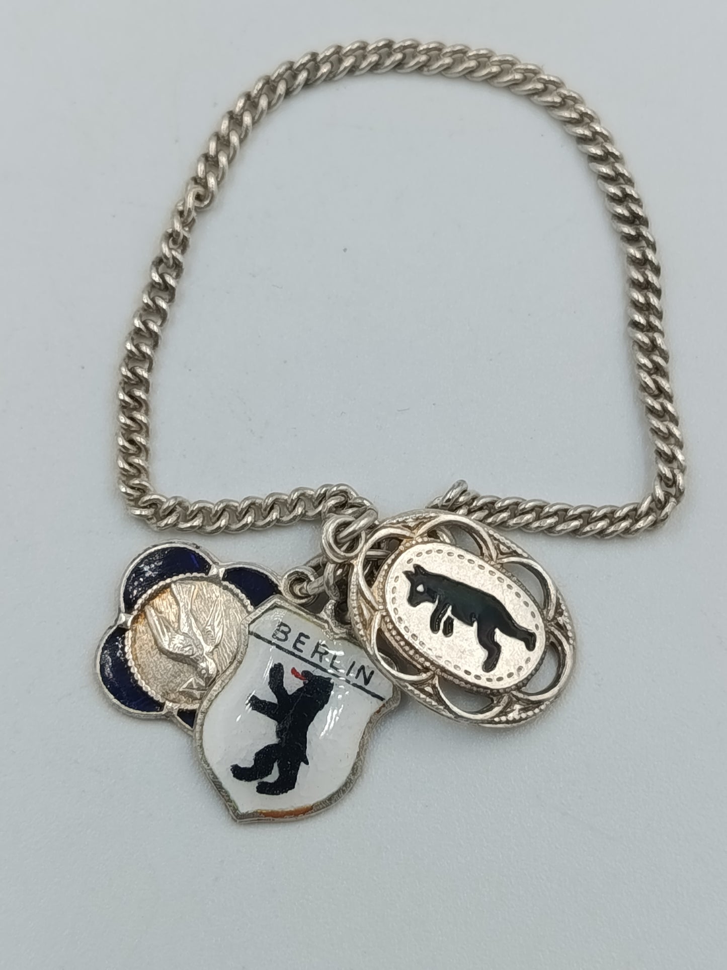 Vintage Armband mit Emaille-Anhängern „Berlin & Symbole“ aus 800 Silber
