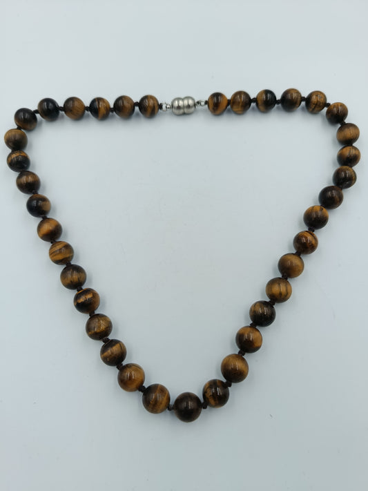 Halskette mit Tigerauge-Perlen und Magnetverschluss