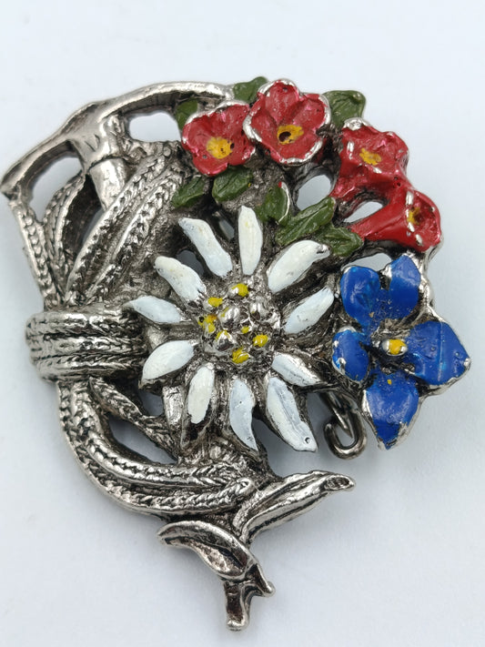 Trachtenbrosche mit Alpenblumen