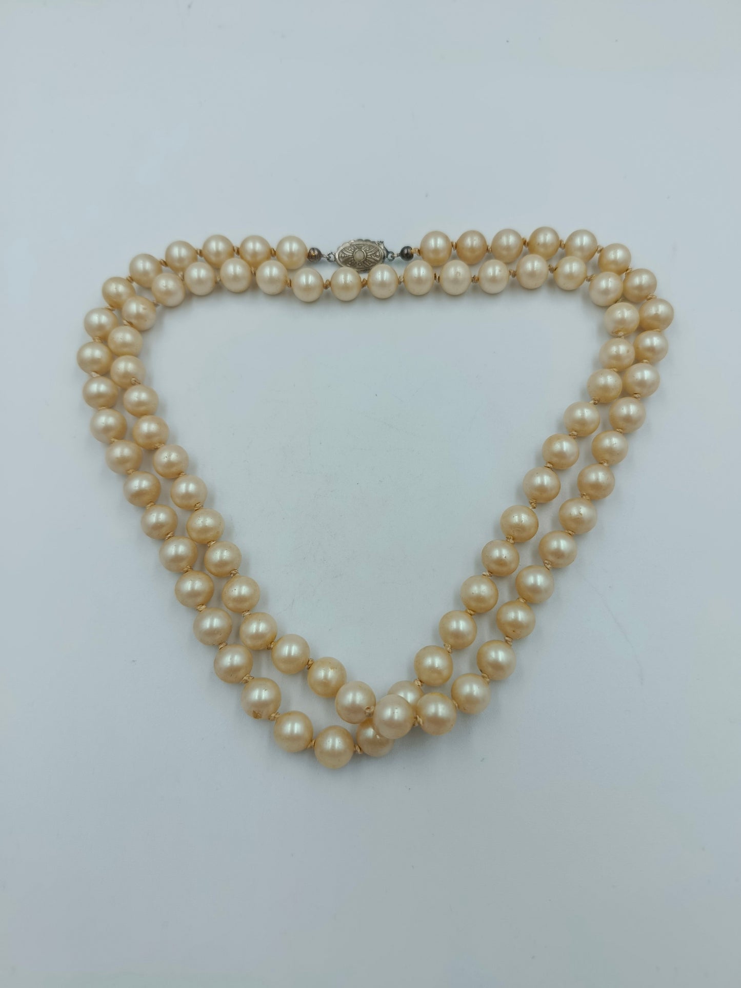 Zweireihige Perlenkette mit 835 Silberverschluss