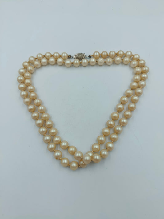 Zweireihige Perlenkette mit 835 Silberverschluss