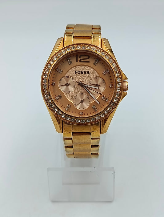 Fossil Damenuhr in Goldoptik mit Strassbesatz