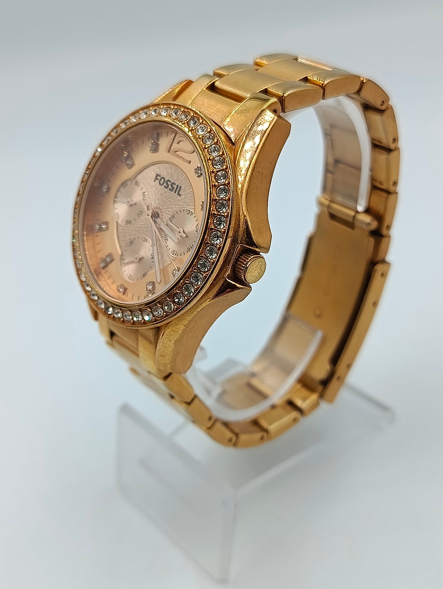 Fossil Damenuhr in Goldoptik mit Strassbesatz