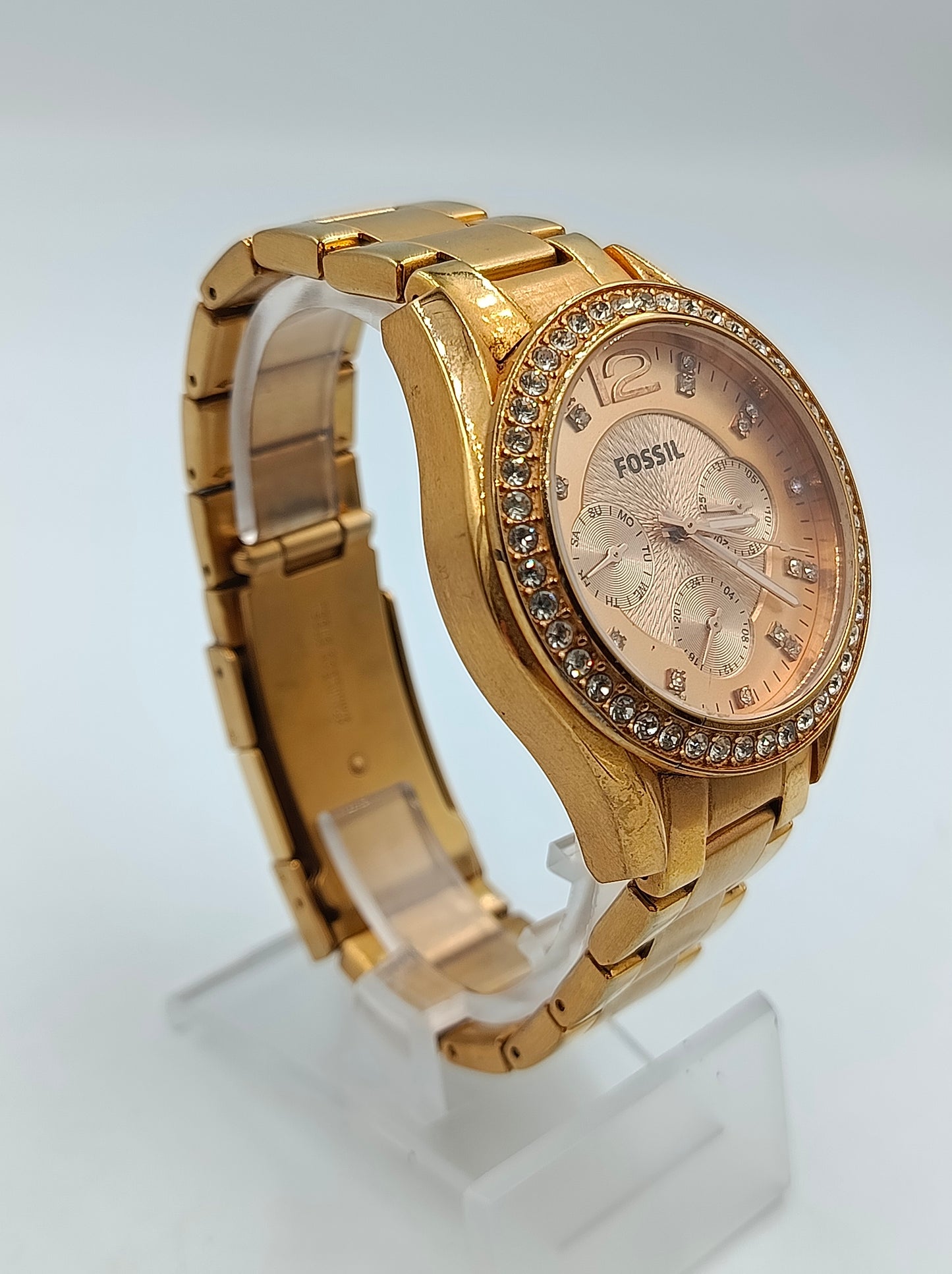 Fossil Damenuhr in Goldoptik mit Strassbesatz