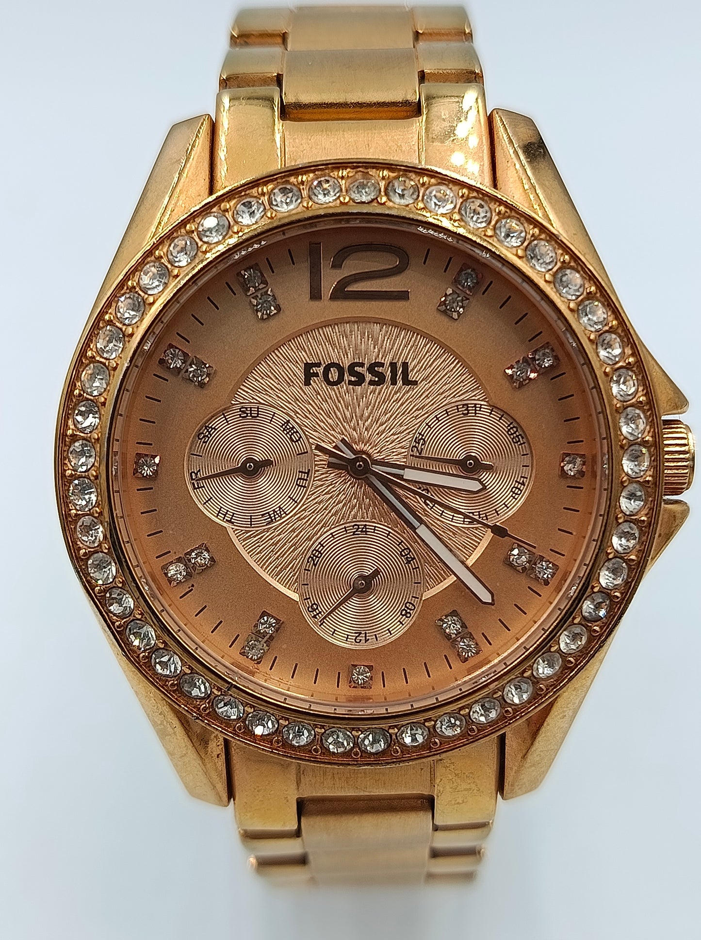 Fossil Damenuhr in Goldoptik mit Strassbesatz