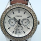 Fossil Herrenarmbanduhr mit Strassbesatz und Lederarmband