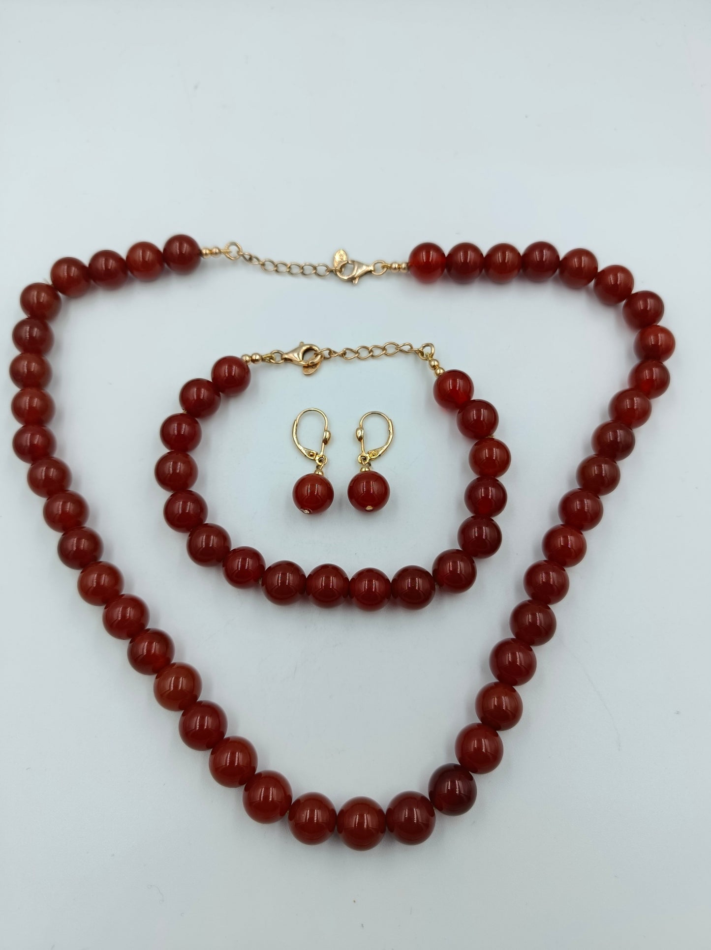 Schmuckset aus Karneol mit vergoldetem 925er Silber