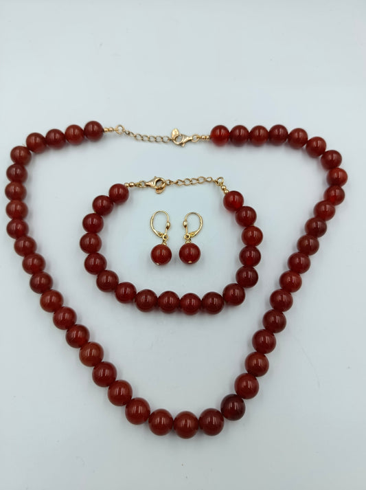 Schmuckset aus Karneol mit vergoldetem 925er Silber