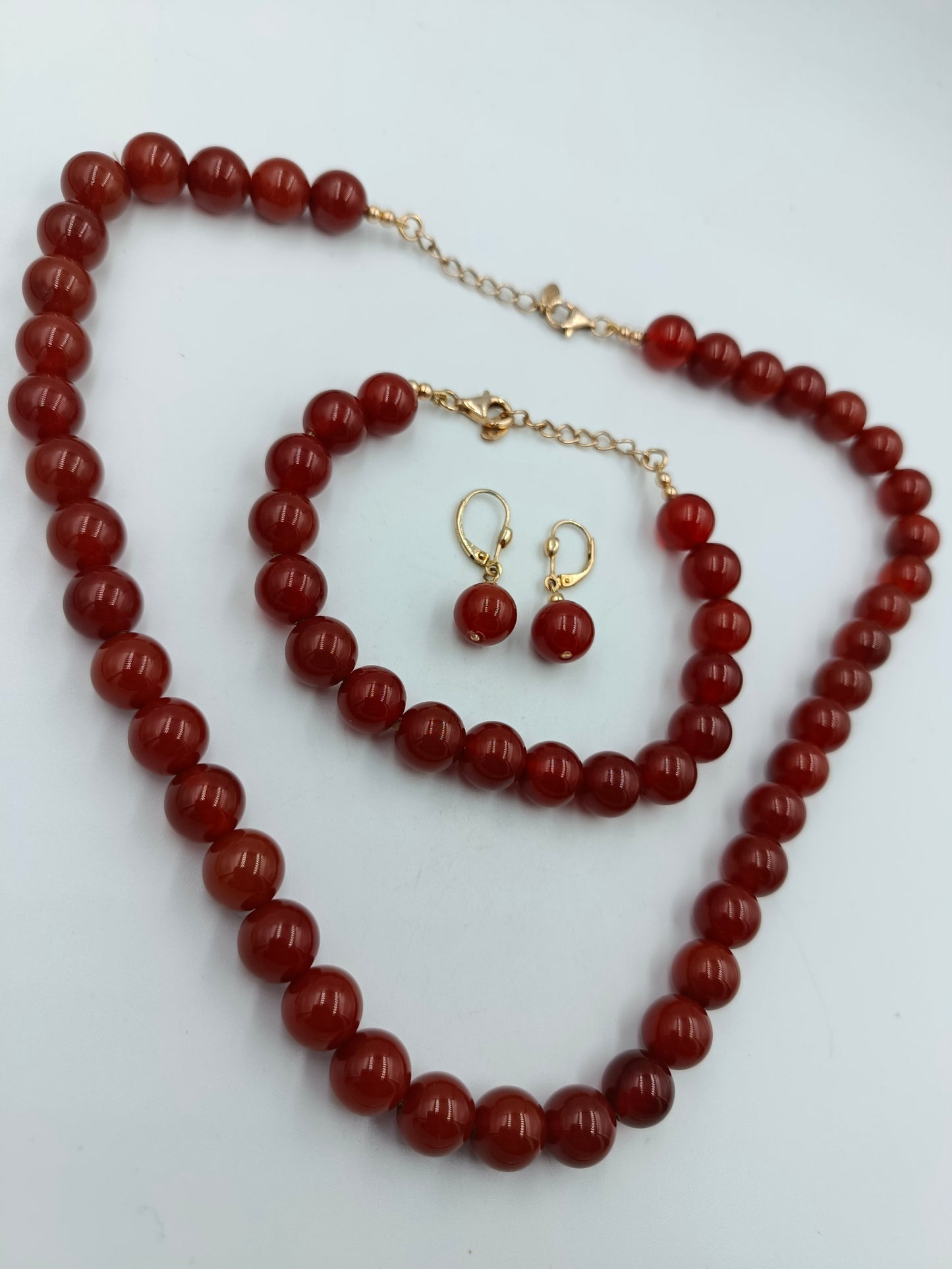 Schmuckset aus Karneol mit vergoldetem 925er Silber