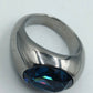 Silberfarbener Ring mit großem dunkelblauem Stein
