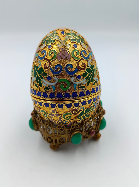 Prächtige Fabergé-Stil Schatulle mit Emaille und Edelsteinverzierung