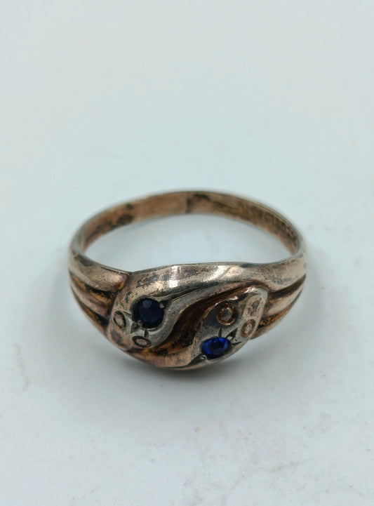 Vintage Silberring mit Schlangenmotiv und blauen Steinen