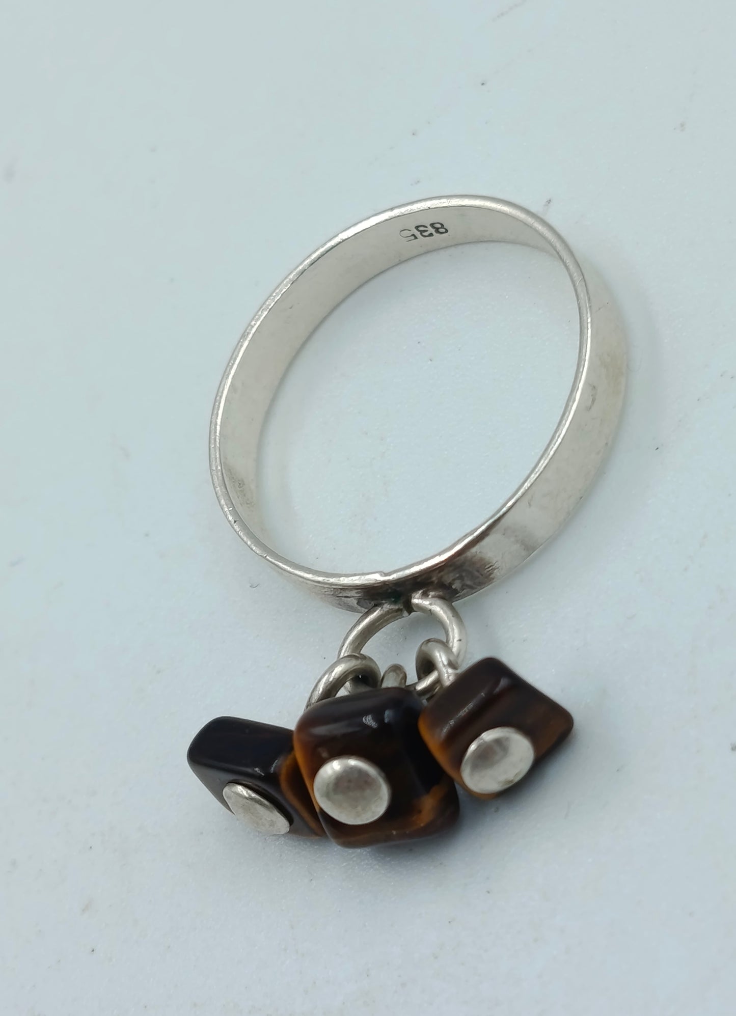 835 Silber Ring mit Tigerauge Anhängern