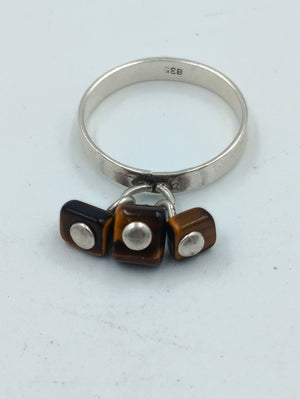 835 Silber Ring mit Tigerauge Anhängern