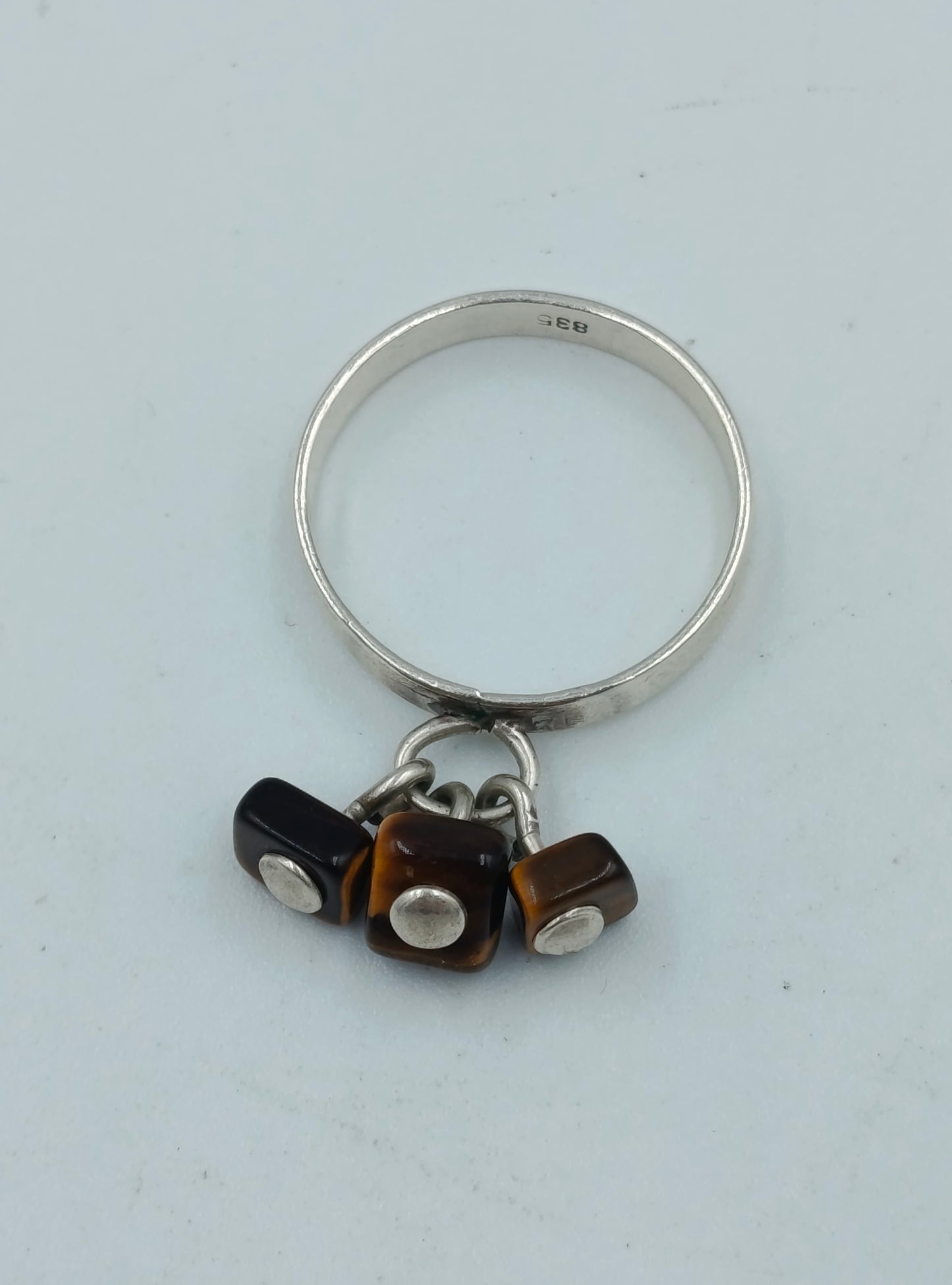 835 Silber Ring mit Tigerauge Anhängern