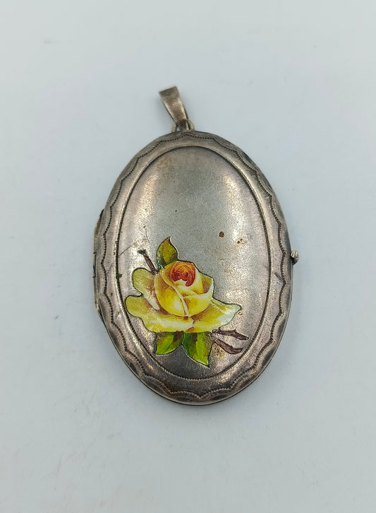 Antiker Alpacca Anhänger mit gelber Rose