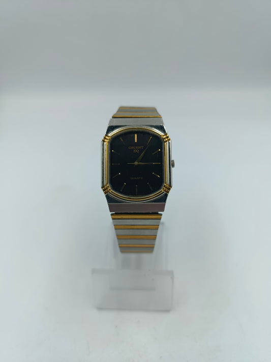 Orient EQ Armbanduhr Edelstahl Goldfarben Schwarz Vintage Quartz Japan Uhr