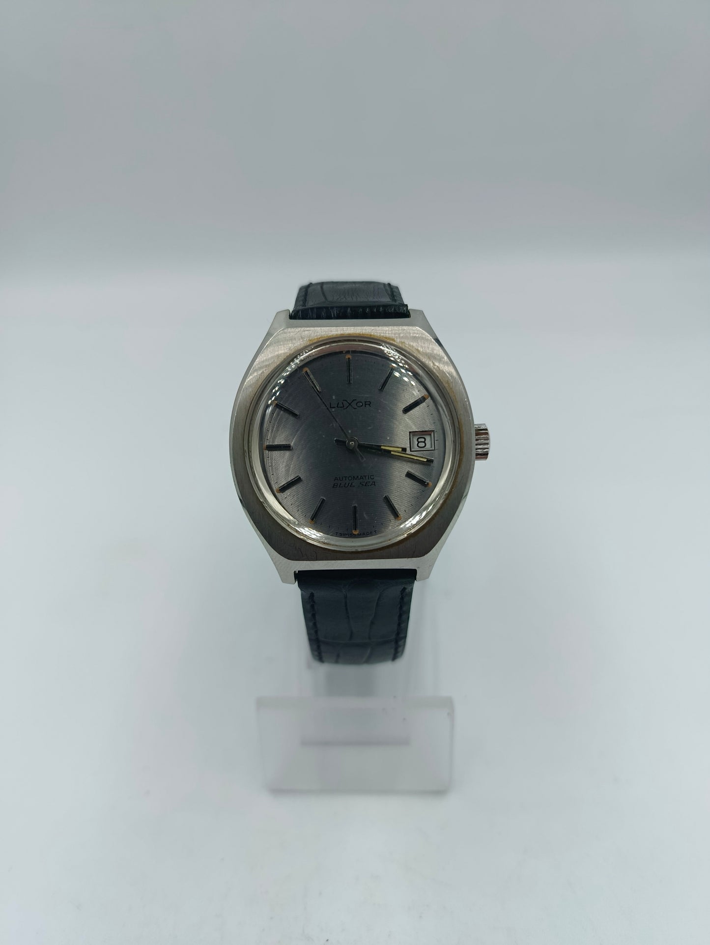 Luxor Automatic Blue Sea Armbanduhr Edelstahl Silber Schwarz Vintage Herren Uhr