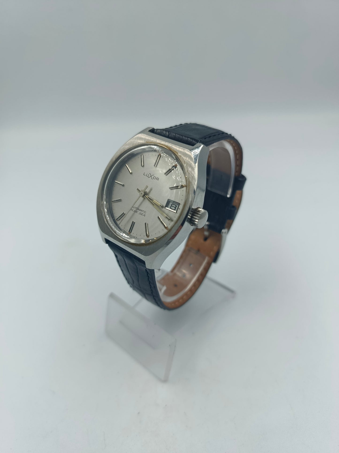 Luxor Automatic Blue Sea Armbanduhr Edelstahl Silber Schwarz Vintage Herren Uhr