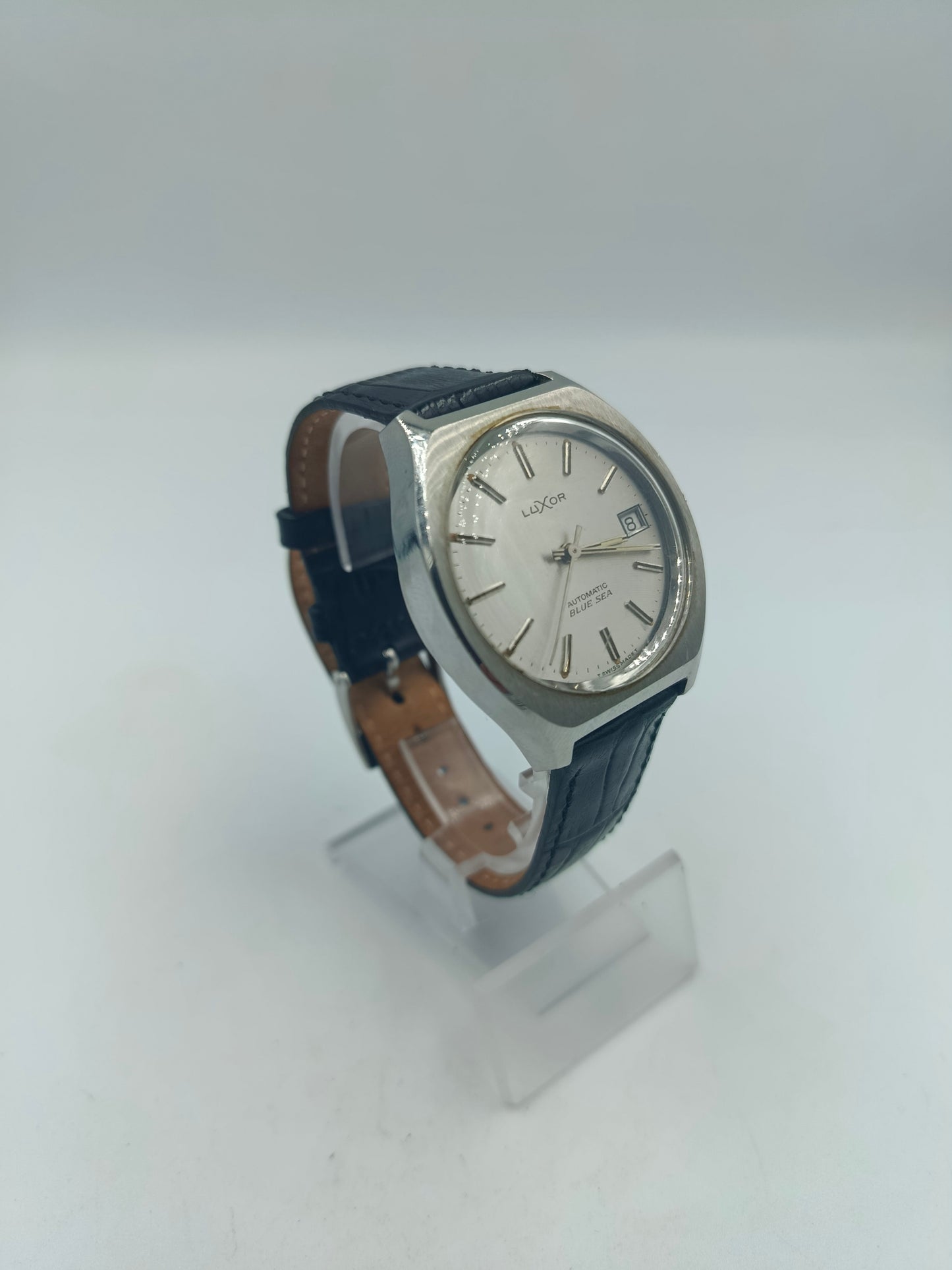 Luxor Automatic Blue Sea Armbanduhr Edelstahl Silber Schwarz Vintage Herren Uhr