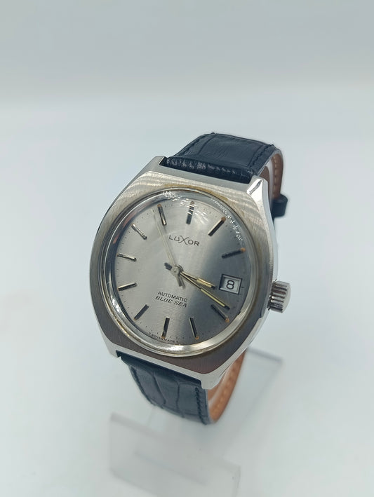 Luxor Automatic Blue Sea Armbanduhr Edelstahl Silber Schwarz Vintage Herren Uhr