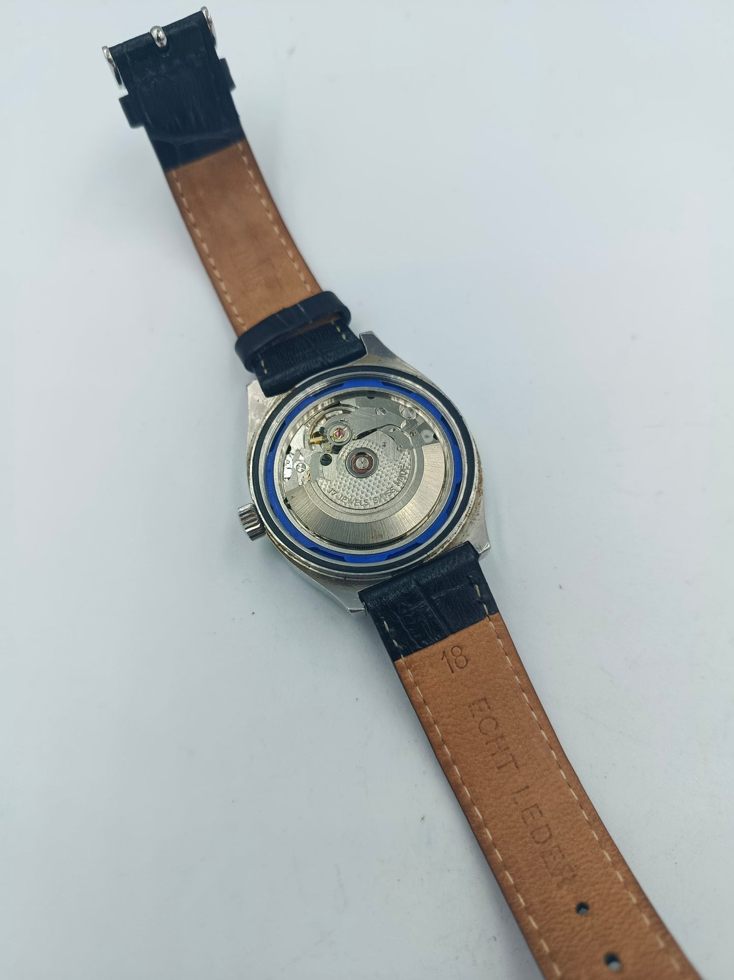 Luxor Automatic Blue Sea Armbanduhr Edelstahl Silber Schwarz Vintage Herren Uhr