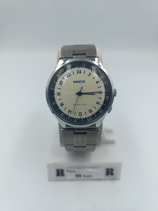 Paketa 24 Stunden Armbanduhr Mechanisch Edelstahl Beige Blau Vintage Herren Uhr