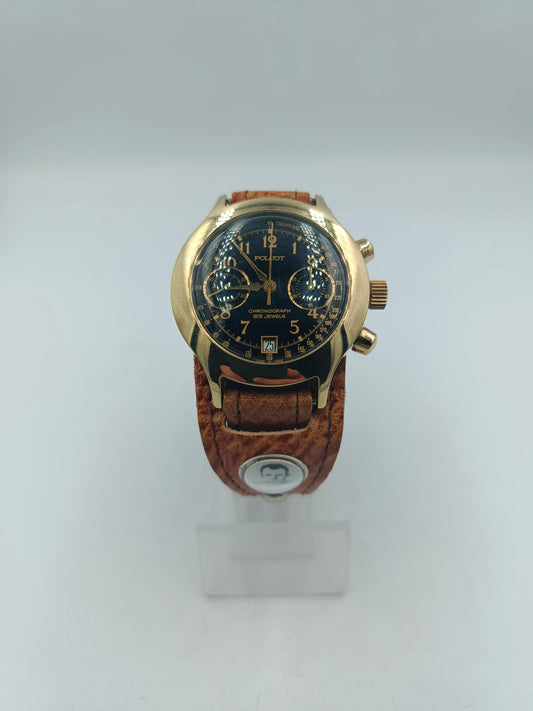 Poljot Chronograph 23 Jewels Handaufzug Goldfarben Schwarz Vintage Herren Uhr