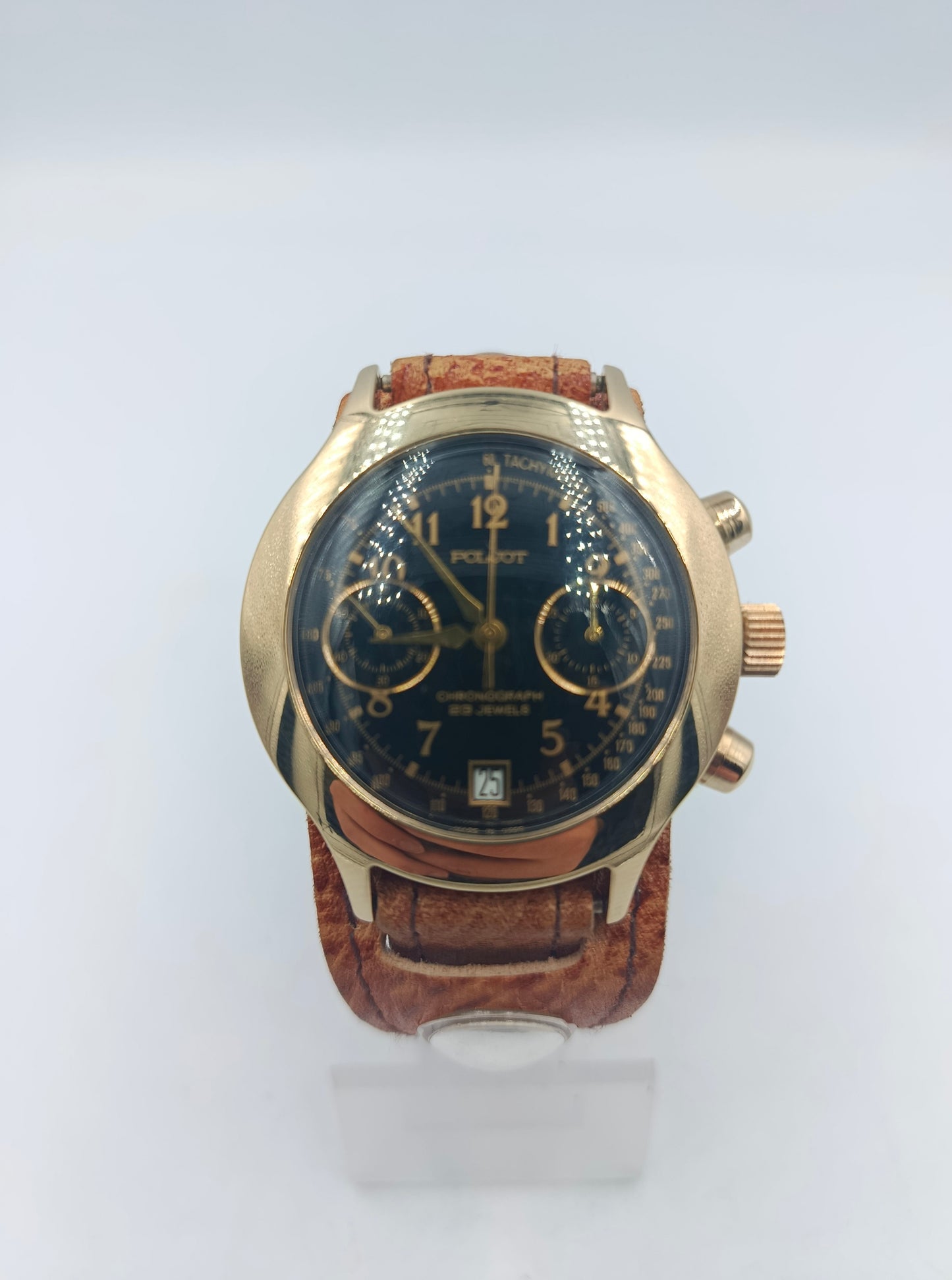 Poljot Chronograph 23 Jewels Handaufzug Goldfarben Schwarz Vintage Herren Uhr
