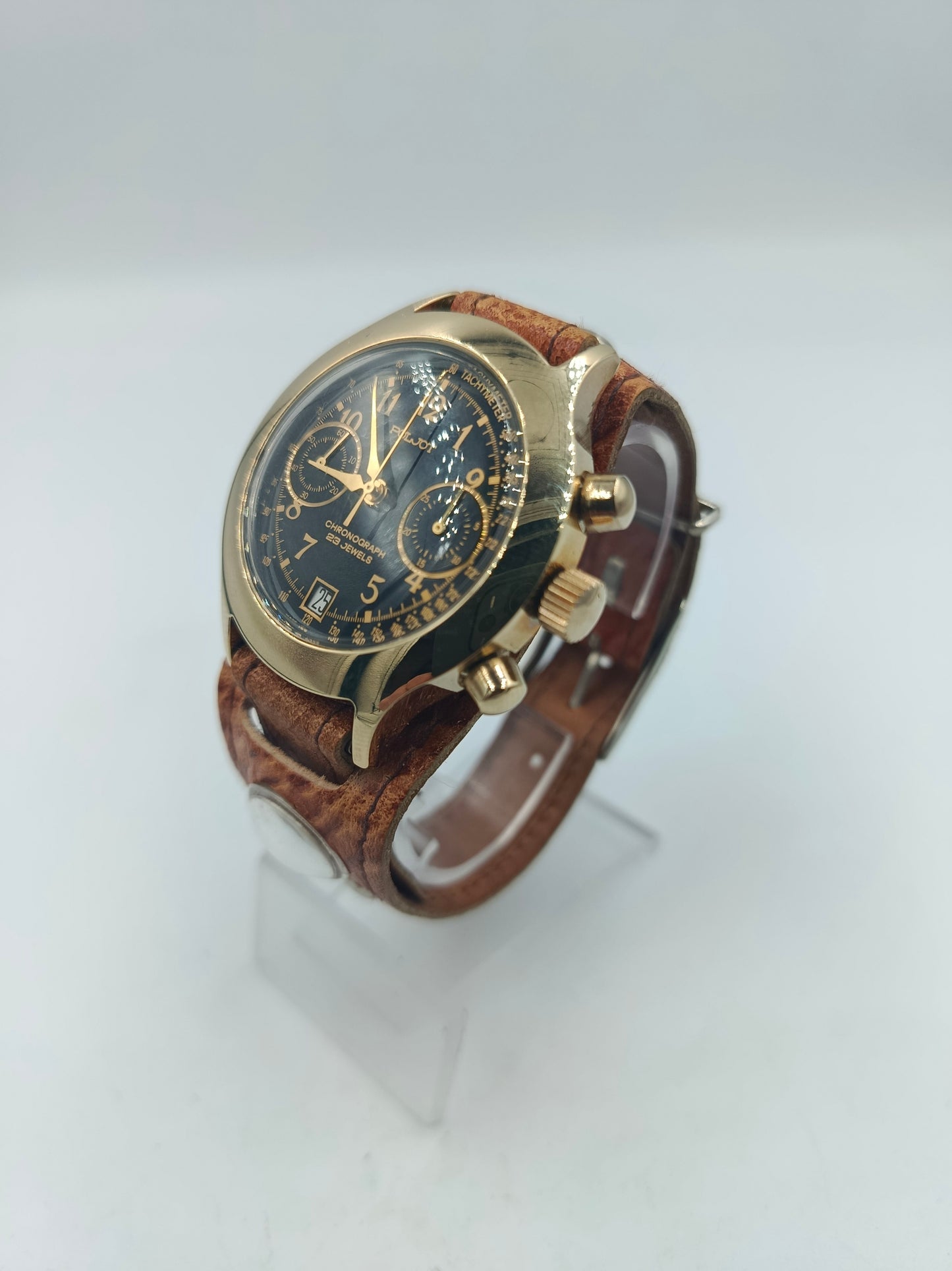 Poljot Chronograph 23 Jewels Handaufzug Goldfarben Schwarz Vintage Herren Uhr
