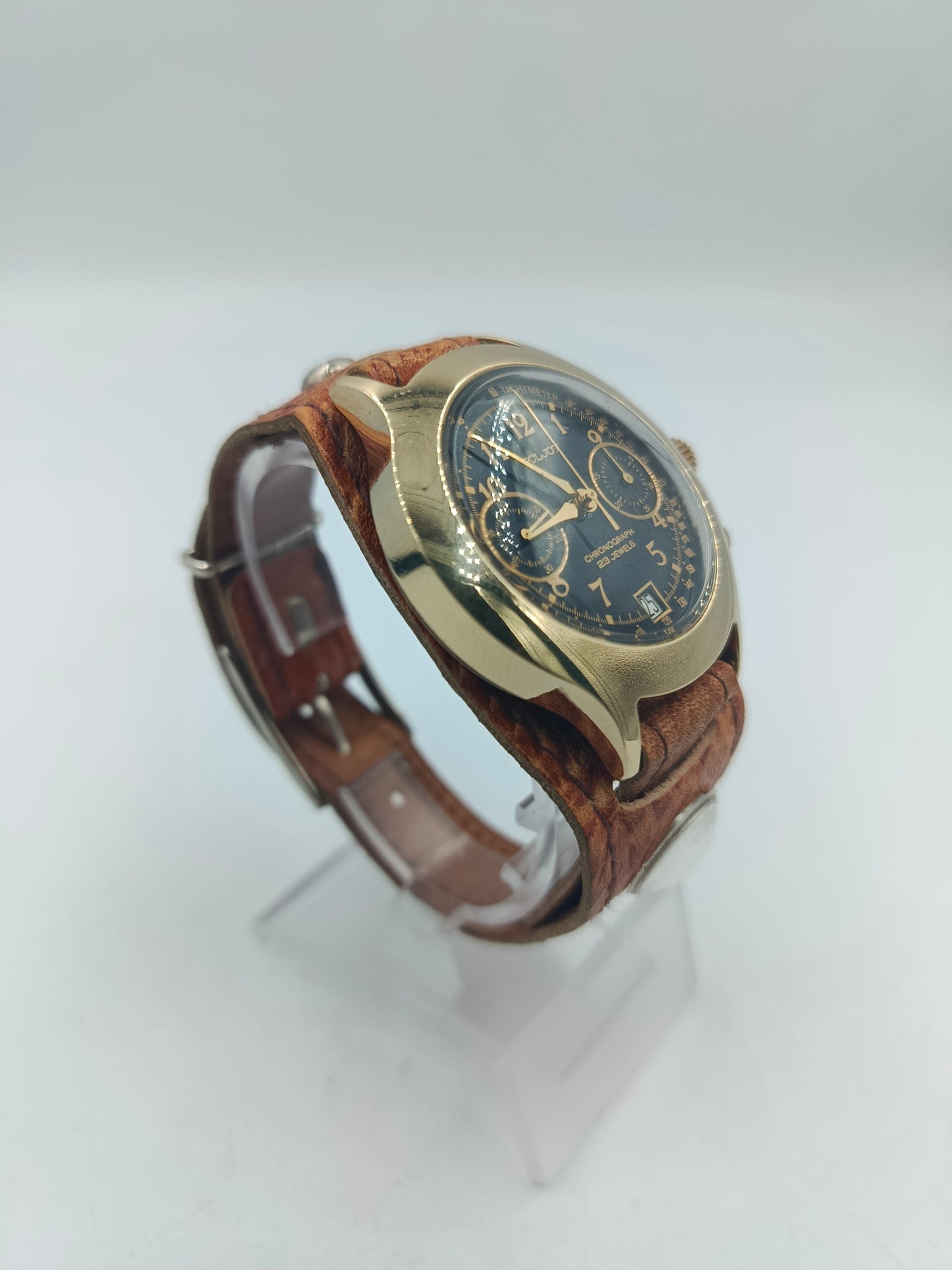 Poljot Chronograph 23 Jewels Handaufzug Goldfarben Schwarz Vintage Herren Uhr