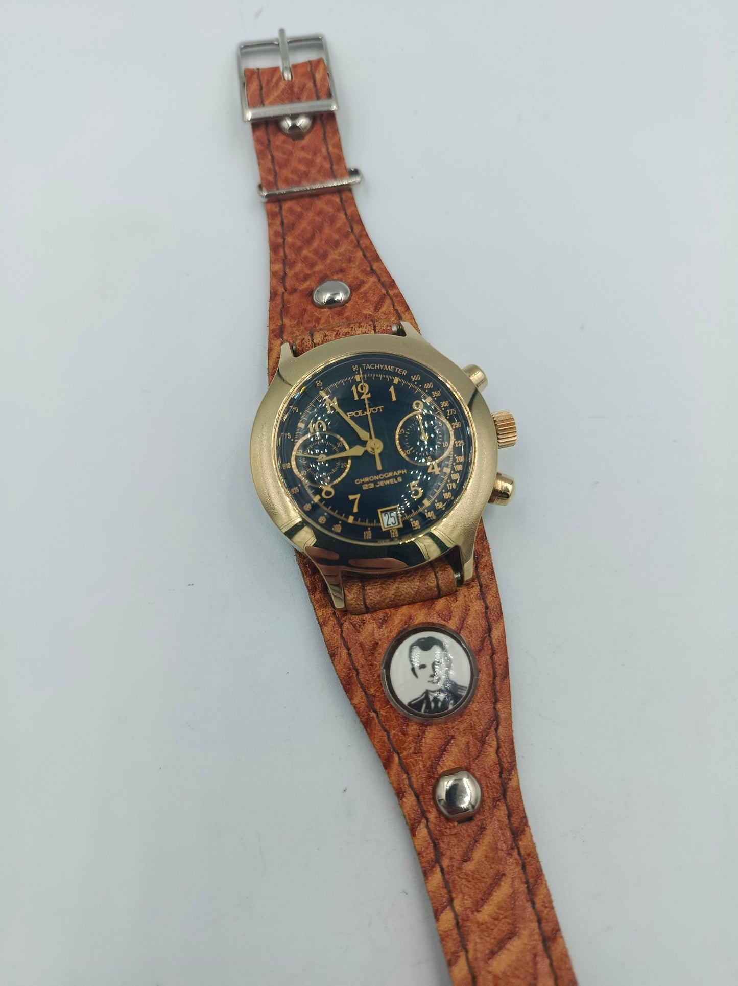 Poljot Chronograph 23 Jewels Handaufzug Goldfarben Schwarz Vintage Herren Uhr