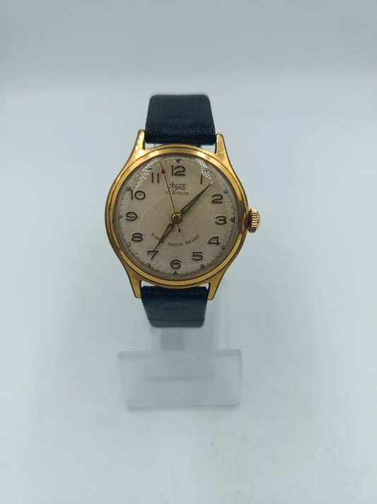 Agra 17 Rubis Super Shock Resist Handaufzug Goldfarben Vintage Herren Uhr