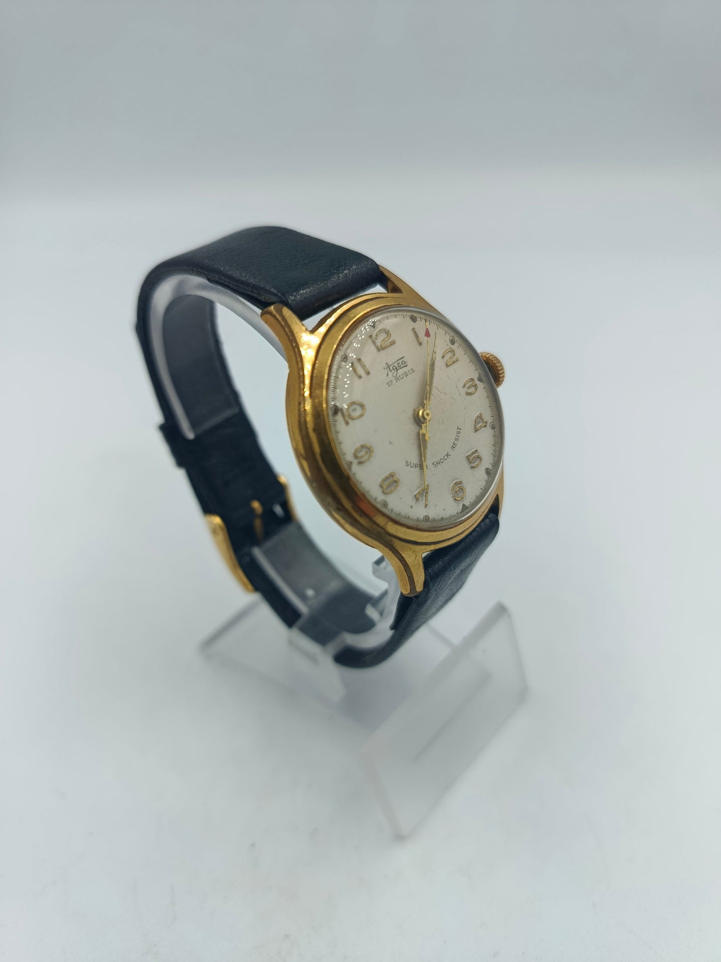 Agra 17 Rubis Super Shock Resist Handaufzug Goldfarben Vintage Herren Uhr